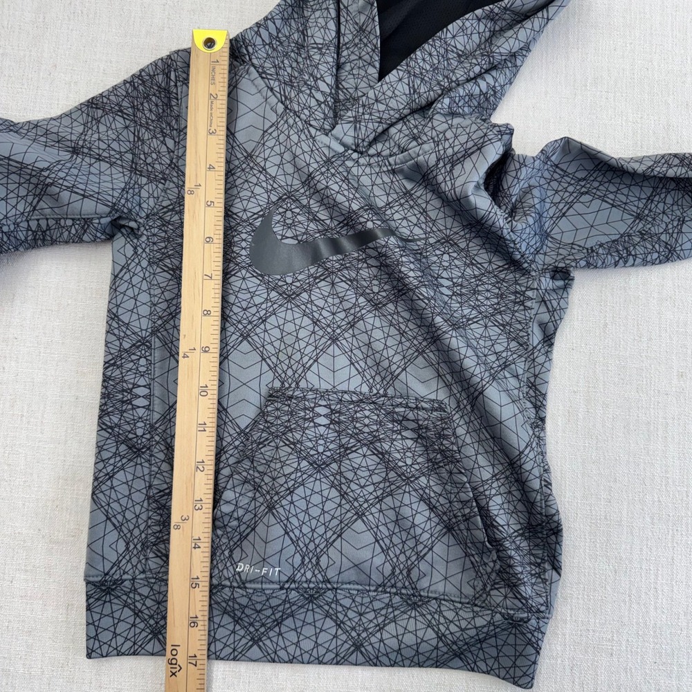 Nike Boys Dri-FIT Hoodie Grey Black Geometric Graphic Print Fleece Size 4 XS - Picture 9 of 12